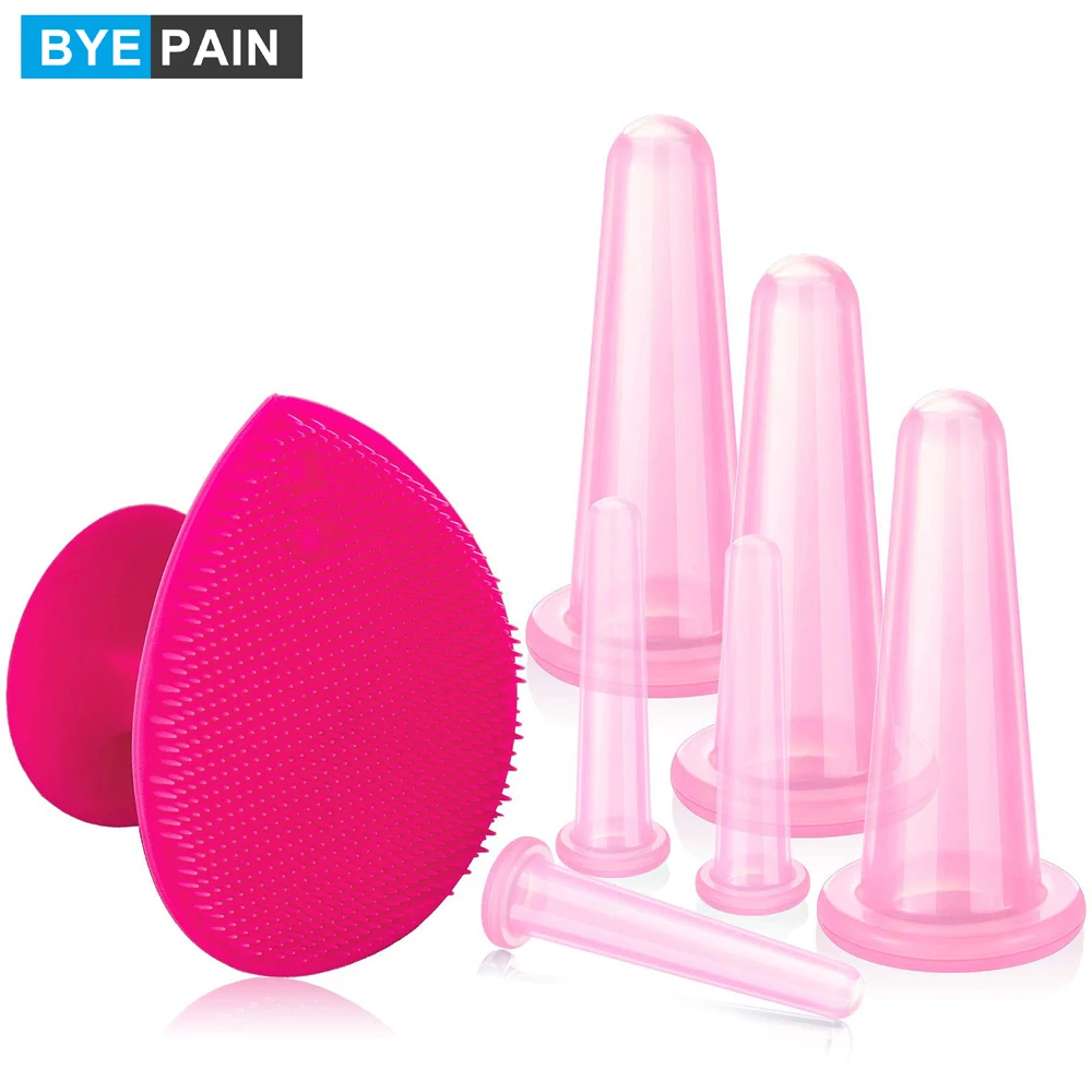 Cupping Facial Set Face Eye Cupping Massage Silicone Cups Exfoliating Brush Face Neck Skin 7Pcs