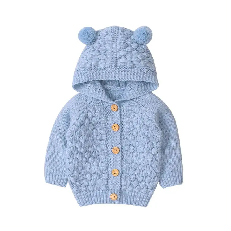 Детская новая весенне-зимняя одежда для новорожденных мальчиков и девочек хлопковый свитер с плюшевыми помпонами на возраст от 0 до 24 месяцев, верхняя одежда, пальто, одежда - Цвет: Синий