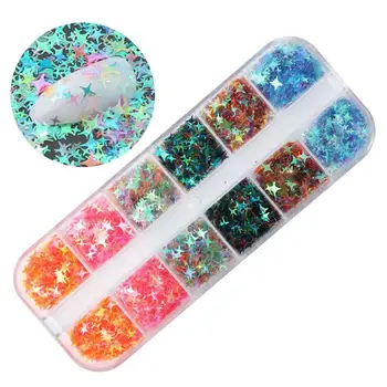 

12 Grid/set Colorful Laser Nail Flake Maple Leaf Nail Nail Fall Glitter Shape Paillette H4V8 Holographic Leaves Glitter Seq V6R1