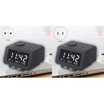 

K8 Bluetooth Speaker Snooze Alarm Clock with Temperature LED Display FM Radio Dual USB Charging Port for Iphone Samsung Tablet