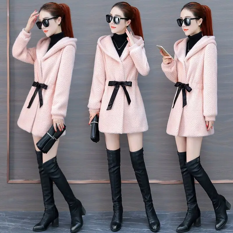 

Woolen Jacket Women's 2018 Autumn & Winter New Style Korean-style Imitation Mink Velvet Coat Women's Mid-length Versatile Fashio