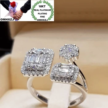 

OMHXZJ Wholesale RR1125 European Fashion Woman Girl Party Birthday Wedding Gift Square Rectangle AAA Zircon 18KT White Gold Ring