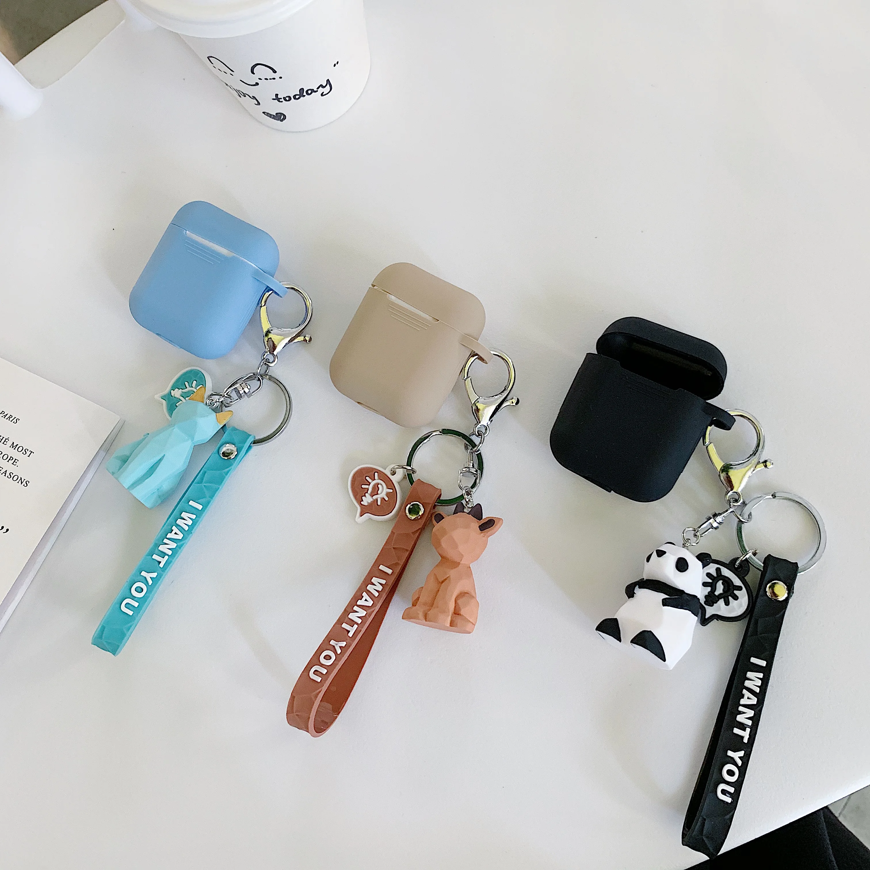 

The New Ribbed animal Anti-fall Solid color Silicone Earphone Case For Apple new AirPods 1/2 Wireless bluetooth Headset cover