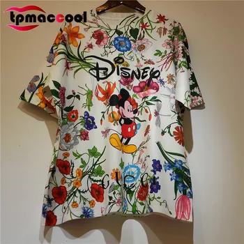 

Tpmaccool luxury designer 2020 Summer Floral Printed Cartoon Image round Neck T-shirt Women Fashion Loose knitted tops tshirt