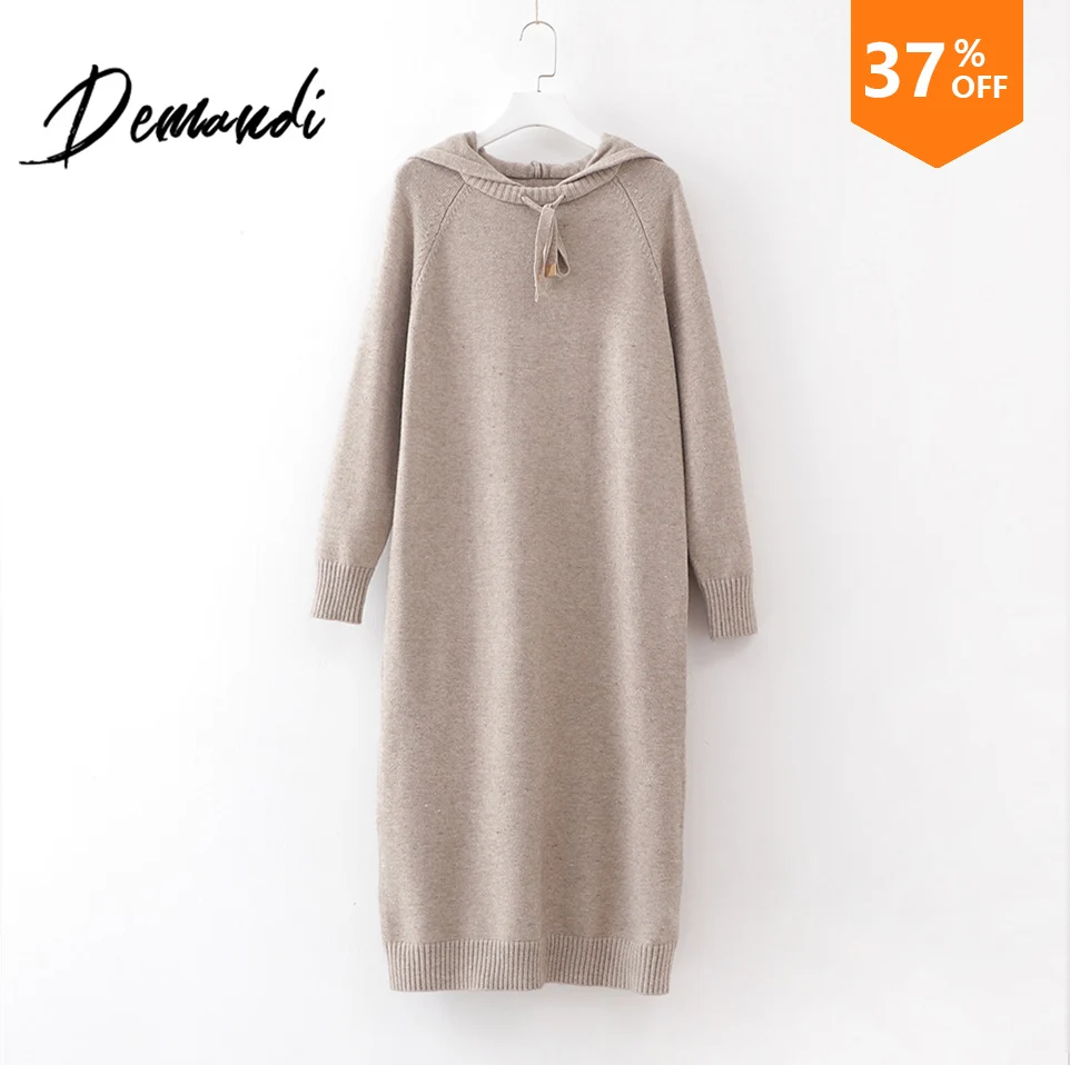 

DEMANDI Sweaters Women's Caps Fall 2019 New Casual Women's Pure-color Caps High-collar Long-sleeve Knitted Wool Women's Dresses