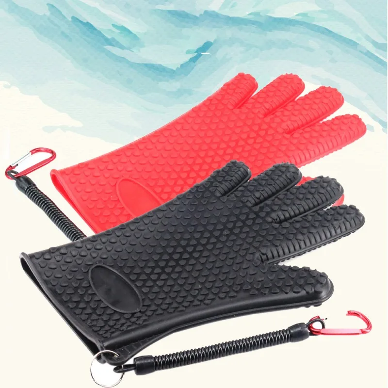 

1Pcs Fishing Gloves Prevent Stabbed Rubber Catch Fish Gloves Anti-skid Fishing Gripper With Elastic String And Carabiner