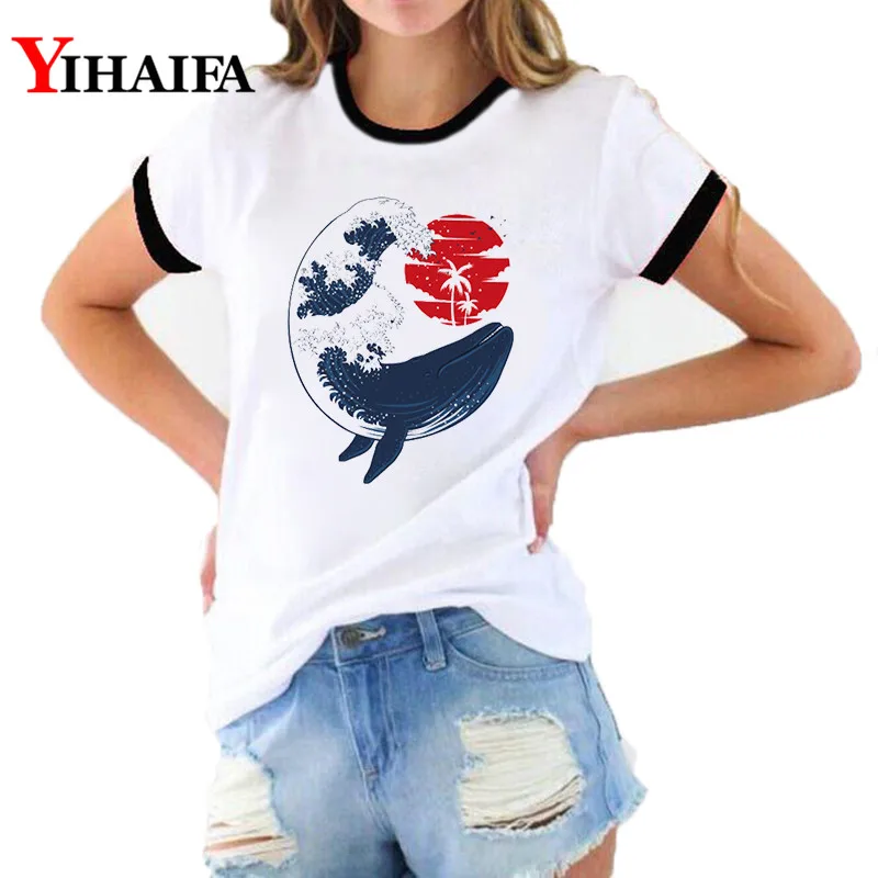 

Women T Shirts Wave Fish 3D Print Hipster Animal T-shirt Summer White Casual Lady Short Sleeve Tops Camisas Mujer