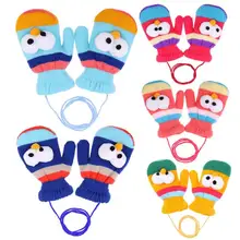 Детские вязаные эластичные зимние теплые утолщенные лыжные перчатки с рисунком глаз