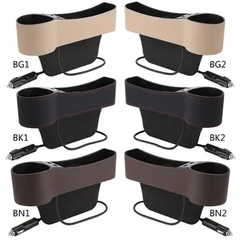 

Universal Car Seat Ga p Filler Console Side Pocket Storage Box Dual USB Charger Cup Holder W91F