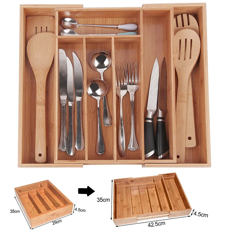 

Bamboo Expandable Drawer Organizer Premium Cutlery and Utensil Tray 100% Pure Bamboo Adjustable Kitchen Drawer Divider