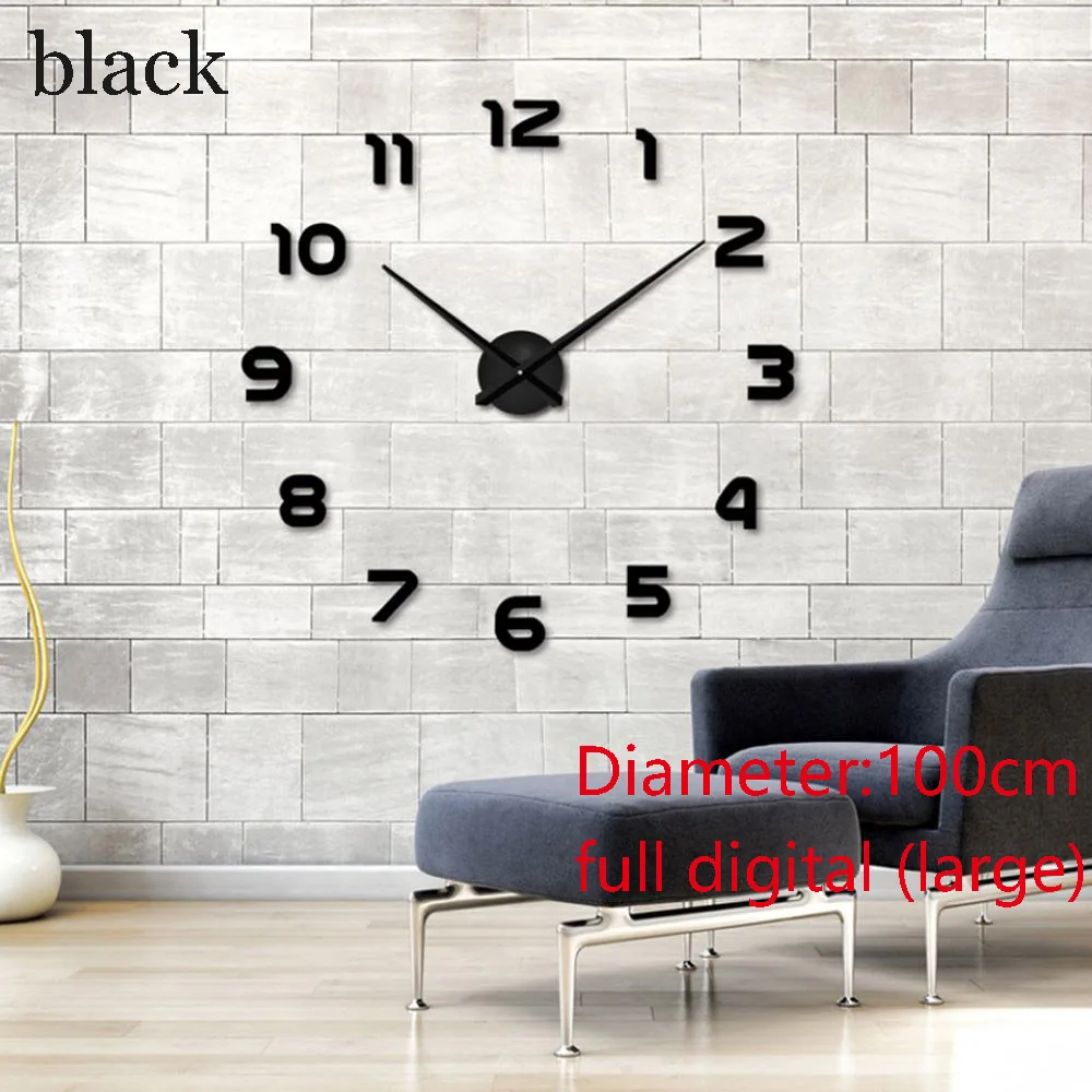 Настенные часы 3D DIY настенные наклейки часы зеркальная поверхность Акриловые кварцевые часы бесшумные гостиная украшение дома современный дизайн - Цвет: black