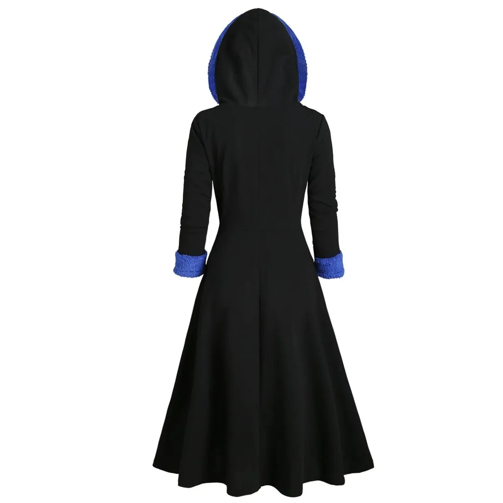 Асимметричное флисовое пальто с капюшоном для женщин, плюс размер, пэчворк, винтажный в стиле панк готика, длинное пальто, манто для женщин, черное шерстяное пальто
