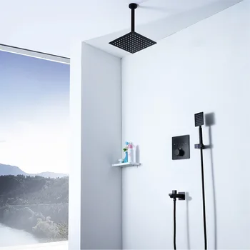 

Matte Black Ceiling/Wall Mounted Shower Set With 2 mode Square Spray Bathroom Shower Set 10 inch Square Shower Set