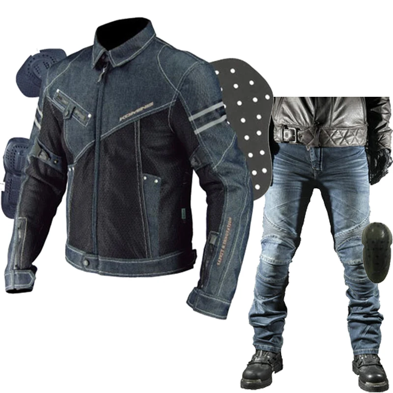 

For KOMINE Denim Motorcycle Jacket Pants Suits Motorbike Riding Jacket Motorcycle Full Body Protective Gear Armor Jeans Clothing