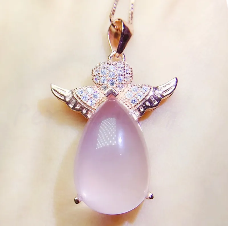 plated rose gold Ожерелье с подвеской в виде ангелла из натурального розового кварца,, серебро 925 пробы 8.5ct, большой драгоценный камень для мужчин или женщин# Q910228 - Цвет камня: plated rose gold