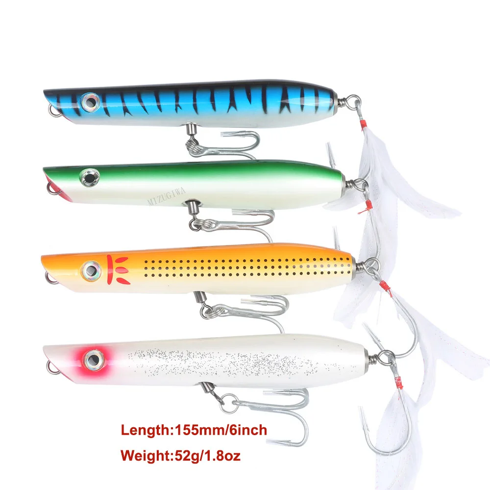 

1Pcs Big Game GT Wood Pencil Fishing Lure 6" 52g Handcraft Wood Bait Topwater Trolling Bait Mustad Hook Floating Plugs