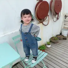 Джинсовые комбинезоны в Корейском стиле для мальчиков и девочек, осенние модные детские штаны, HW828