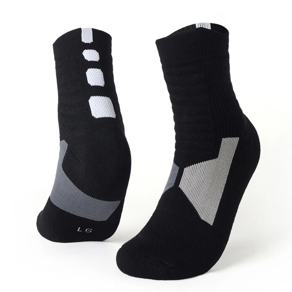 Black Men Thermal Sports Socks Outdoor Cycling Hiking Non-slip Sports Winter Long Tube Cotton Socks - Цвет: Black