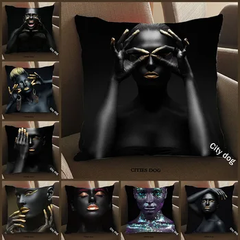 

Abstract Black Nordic Linen Pillowcase Woman Face Portrait Posters Print Cushion Cover for Sofa Throw Pillow Case 45x45cm