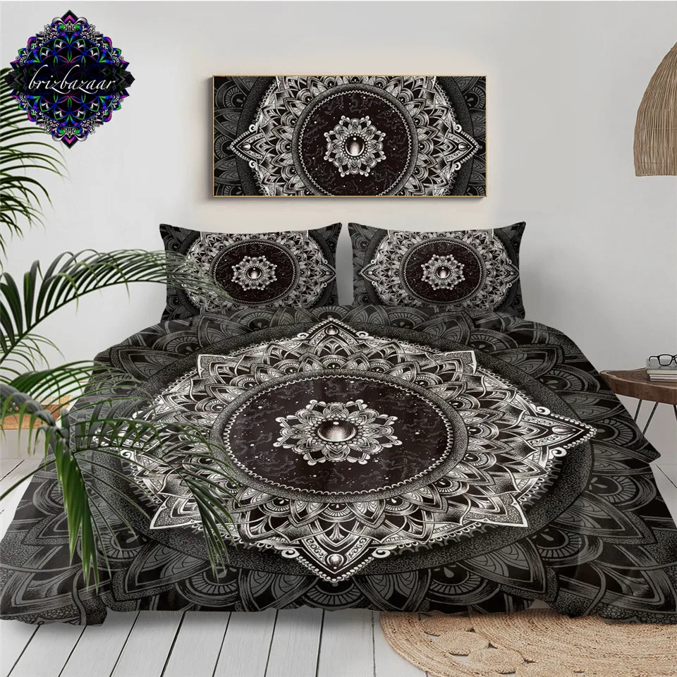 Mandala By Brizbazaar Bedding Set Black White Flower Duvet Cover