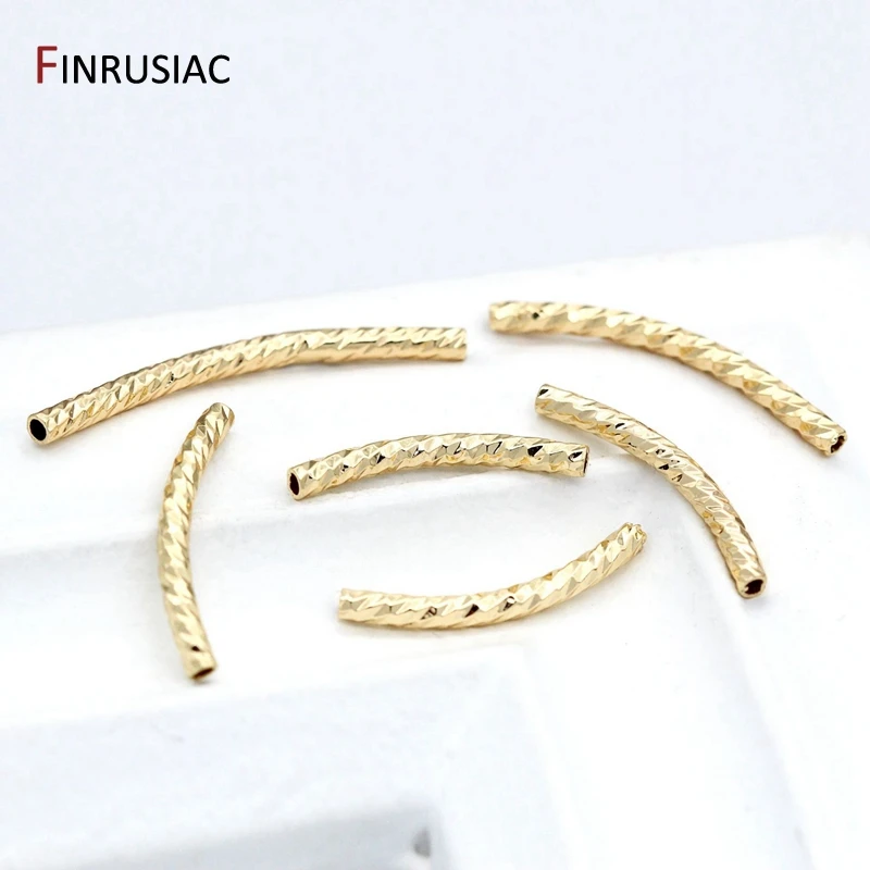 14k Real Gold Plated 8 Sizes Long Curved Tube Beads Accessories For