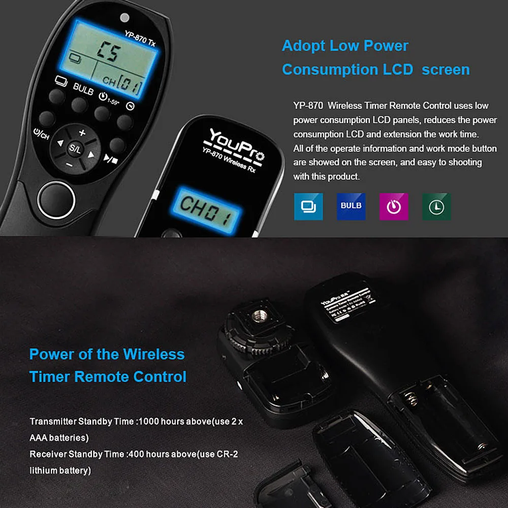 YouPro YP-870 E3 2,4G беспроводной пульт дистанционного управления ЖК-Таймер спуска затвора передатчик приемник 32 канала для камеры Canon Pentax