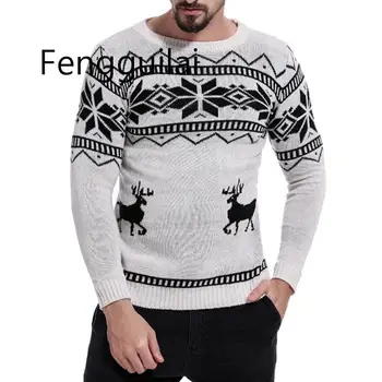 

2020 Mens Casual Slim Fit Knitted Pullovers O-neck Print Sweaters Christmas Pattern Sweater Jumper Long Sleeve Knitwear