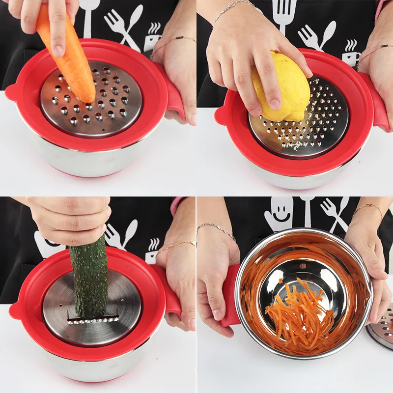 Смешивание кухонные чаши из нержавеющей стали Нескользящие DIY торт хлеб салат миксер выпечки приготовления чаша с крышкой Терка Набор