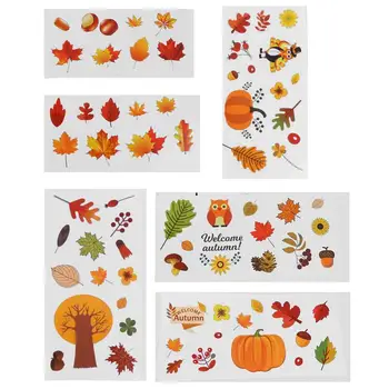 

6 Sheets Leaves Window Clings Thanksgiving Sticker Autumn Maple Decals For Home Maple Leaf Turkey Fruit Sticker
