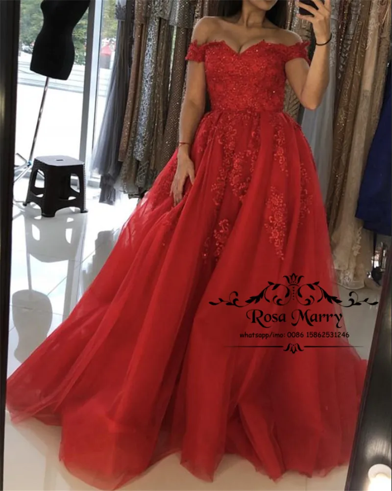 Red Off Shoulder Cheap Prom Dresses A Line Vintage Lace Sequined Beaded Plus Size Girls vestidos de fiesta de noche