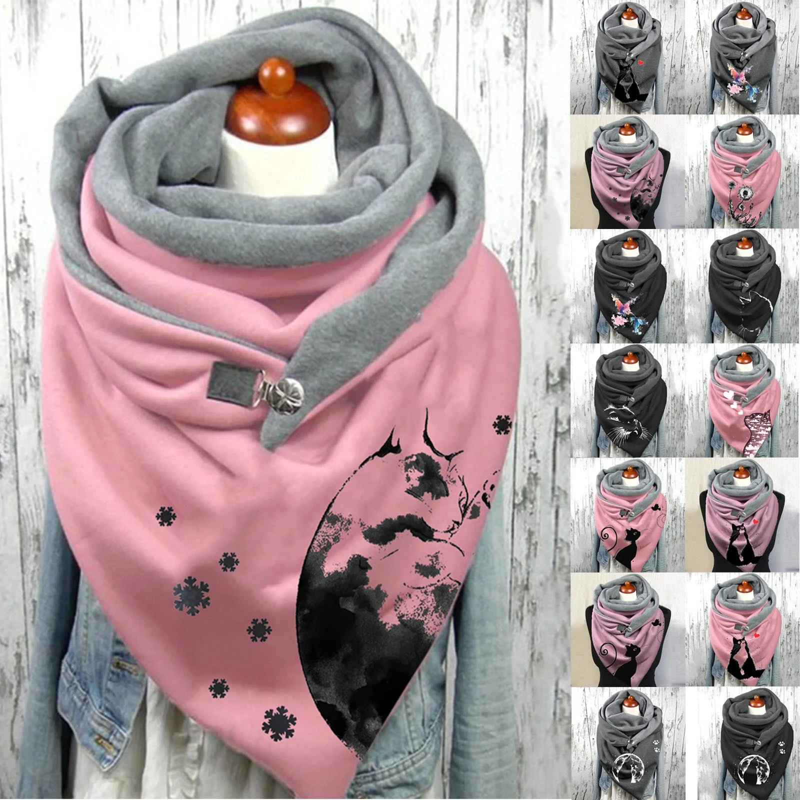 Bufandas cálidas de moda para chales informales con estampado de botones, 2021|Bufandas de mujer| - AliExpress