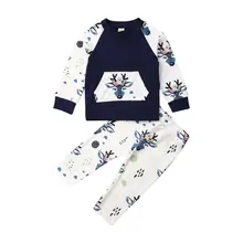 Focusnorm/комплект детской одежды для маленьких мальчиков; свитер с длинными рукавами и карманом оленя; штаны; комплект одежды из 2 предметов; сезон осень-зима