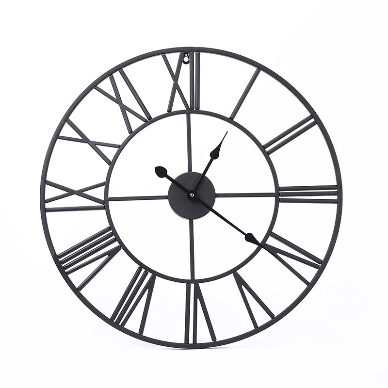 American Wrought Iron Wall Clock Cross-border Hot Sale Round Retro Roman Clock Silent Living Room Wall Clock