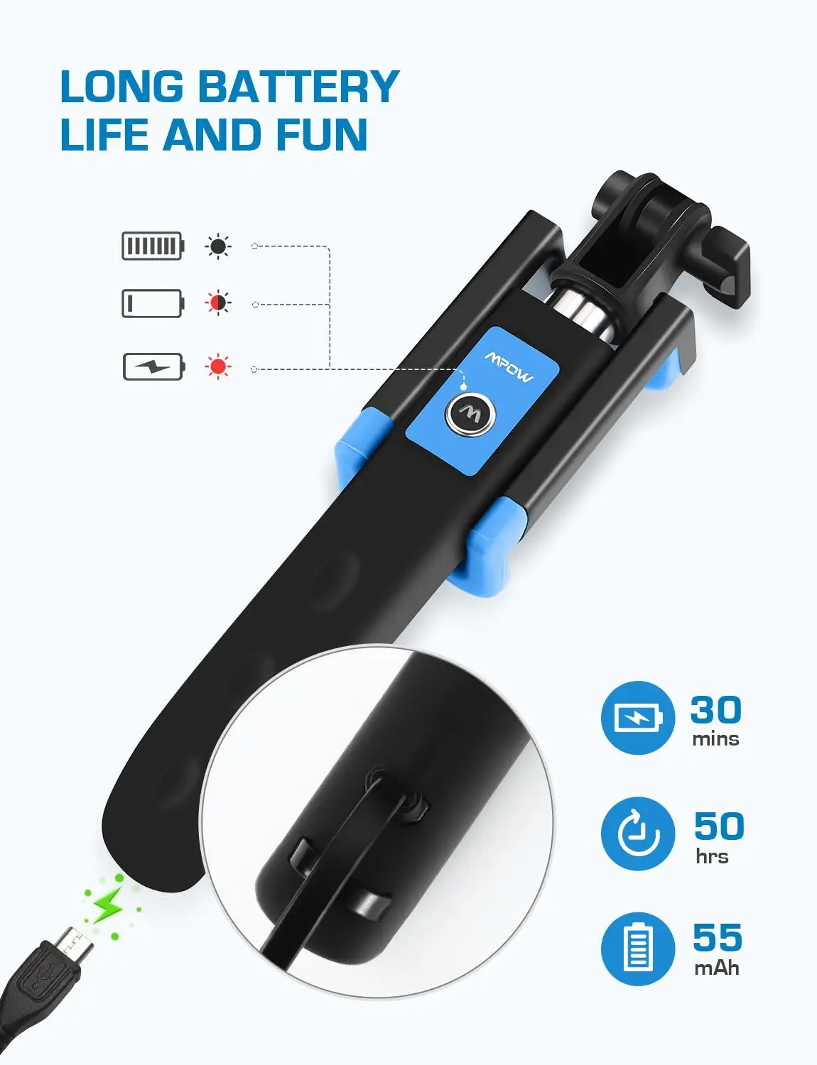 Mpow MBT12 Bluetooth палка для селфи iSnap Y выдвижной дизайн iPhone Samsung Xiaomi мобильных телефонов