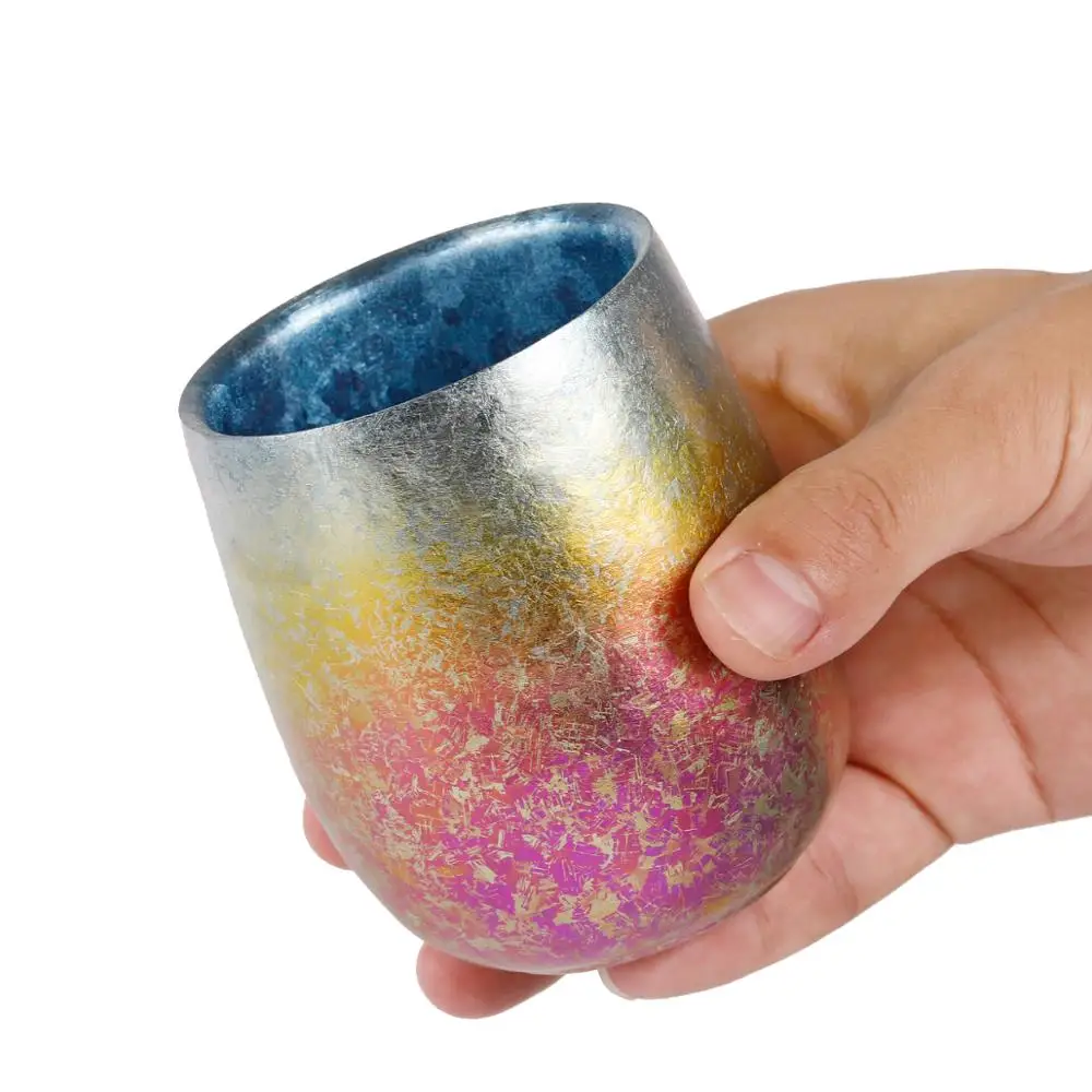Tiartisa Titanium Double-Layer Cup Lightweight Anti-scalding Colorful Teacup Mug with Ice Flower for Water Tea Beverage