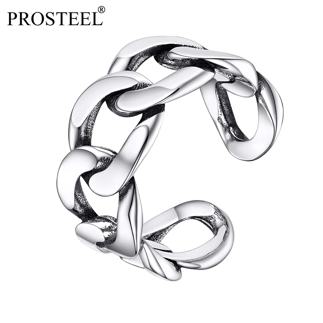 

PROSTEEL 925 Sterling Silver Italian Cuban Link Ring Men Women Gift Knuckle Stacking Adjustable Open Ring PYR15041Y