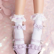 Японские Бархатные Носки ярких цветов с лентами и кружевом для девочек; милые хлопковые носки в стиле Лолиты; носки для студентов