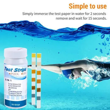 

Multifunctional 6-in-1 Swimming Pool Test Strips for Chlorine PH Alkalinity Water Hardness Testing 50 Pcs/set &T8