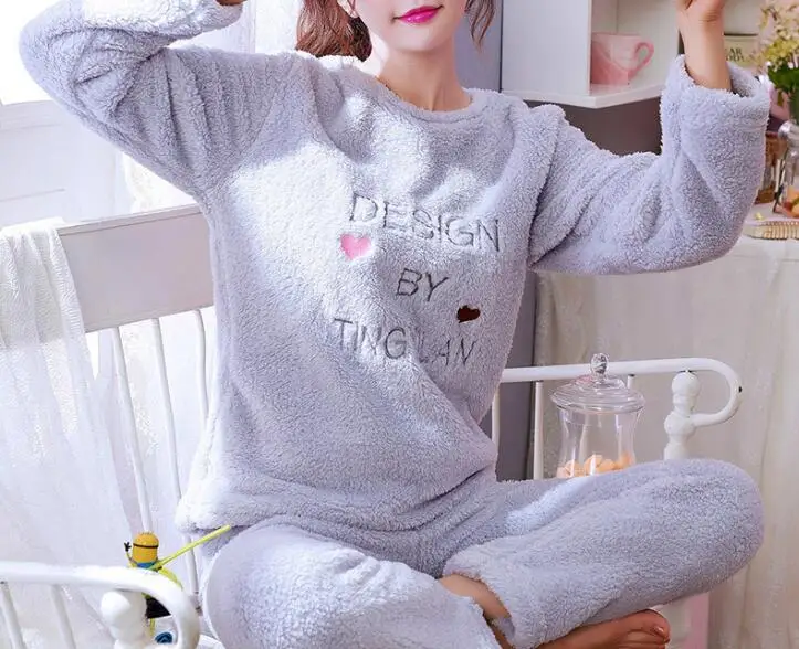 StyleH H6019 милые пижамы девочка студентка Толстая плюшевая одежда для сна женская с длинными рукавами Осень зима фланель коралловый бархат Корейская Ночная сорочка - Цвет: StyleH