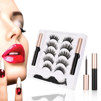 

5 Pairs Of Magnet Eyelashes Imitation Mink Hair Eyelashes Magnetic Eyeliner 3D Sharpened False Eyelashes Set