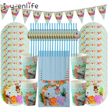 

81pcs Jungle Animal Theme Party Decoration Disposable Tableware set Paper Plates Cups For Home Kids Birthday Safari Party Supply