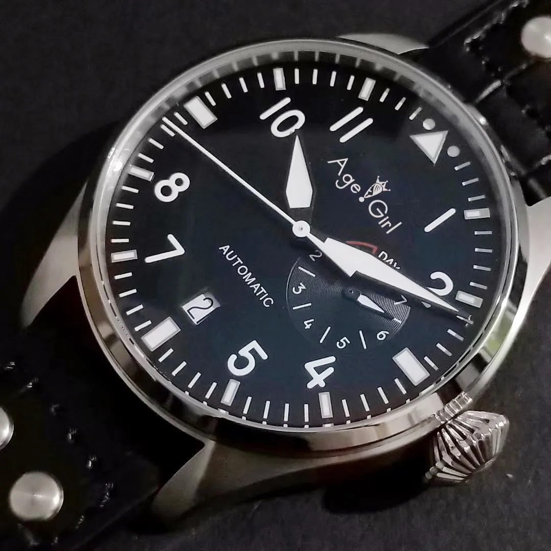 

Famous Brand New Men Automatic Mechanical Classic Big Pilot 46mm Le Petit Prince 7 Day Power Reserve Black Leather Watch White