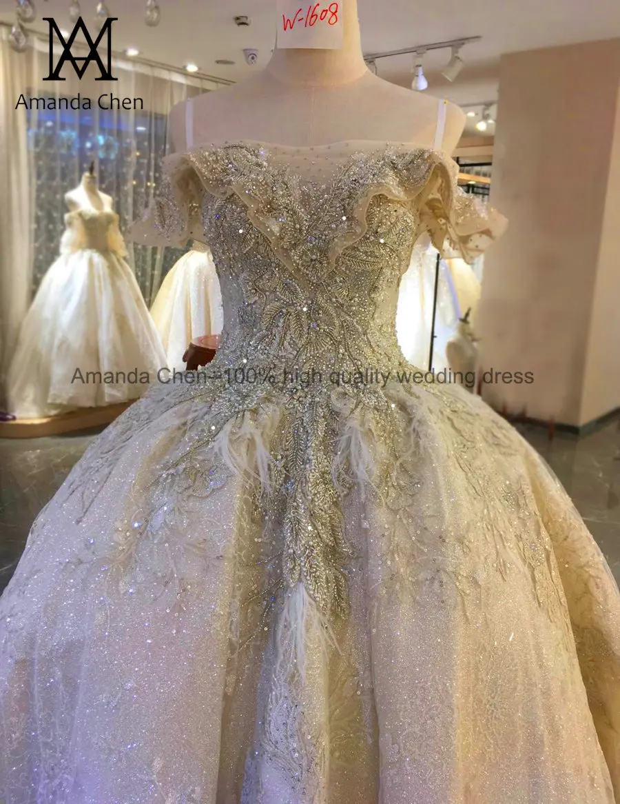 Robe de mariage с открытыми плечами кружева аппликация стразами Кристалл свадебное платье