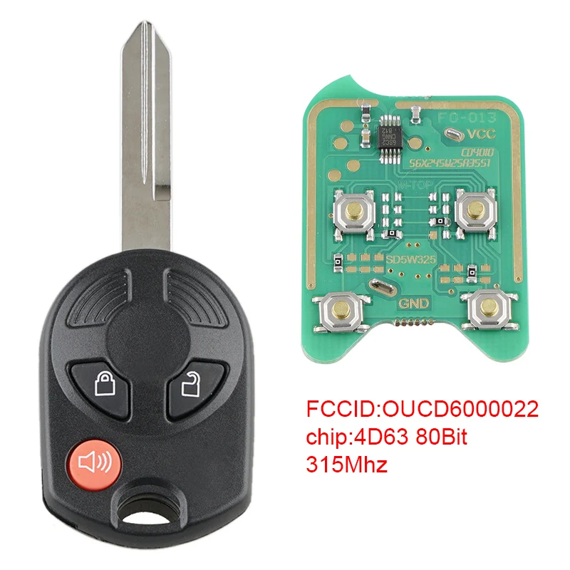 

Car Key 315Mhz 3 Buttons Remote Key Fob Entry 4D63 80Bits Chip OUCD6000022 Fit for 2006 2007 2008 2009 2010 Ford F 150 250 350