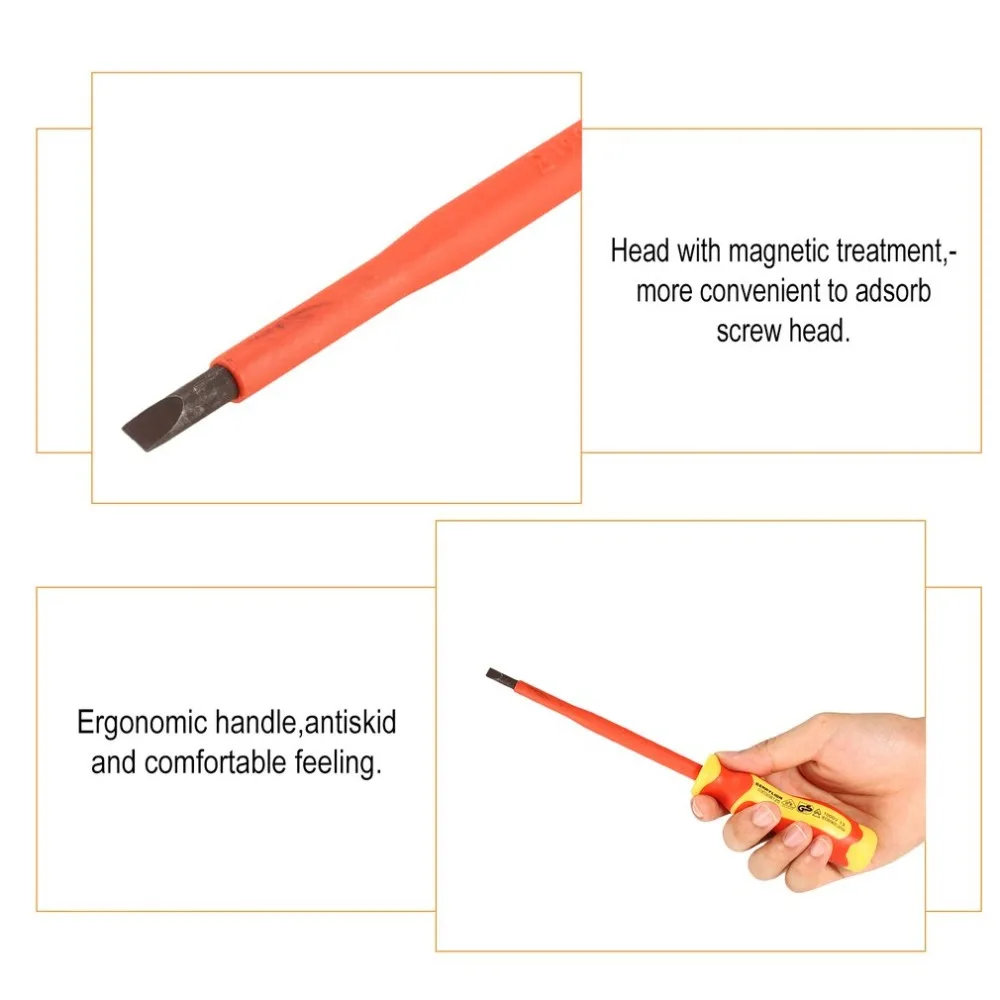 BERRYLION VDE Insulated Screwdriver Withstand Voltage 1000V Precision Magnetic Slotted For Repair Electrician Hand Tools