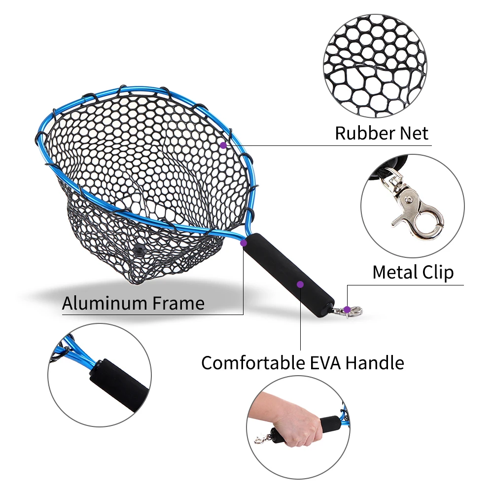 

Lightweight Fly Fishing Landing Net Catch and Release Fish Saver Rubber Net with Elastic Rope Carp Fishing Tackle Pesca