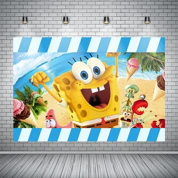 

Spongebob Photography Backdrop Baby 1st Birthday Party Photo Background Golden Beach Vinyl Photo Booth Props