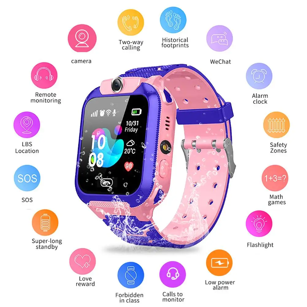 

New Touch Screen Kids Smart Watch Waterproof Remote Positioning Multi-Function Camera Insert Card 2G Watch With LBS Location