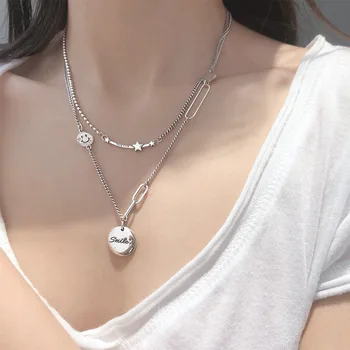 

Stars Necklace Female Retro round Plate Choker Light Luxury