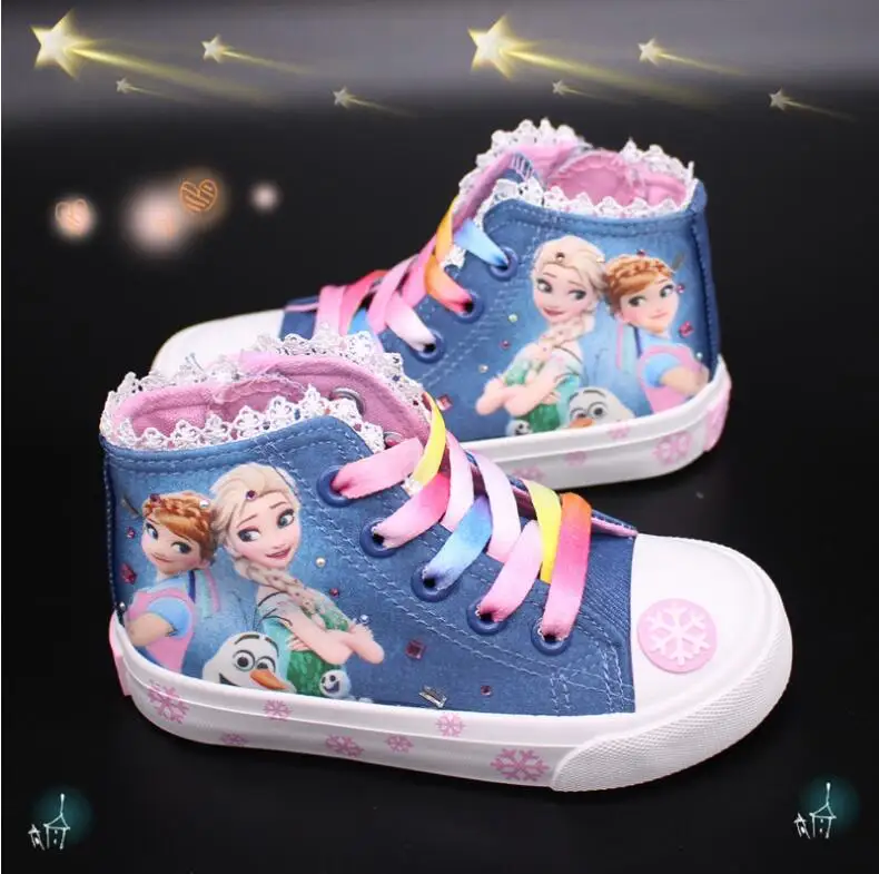Модная детская обувь; новая обувь для девочек; кроссовки принцессы Эльзы и Анны для бега на плоской подошве; детские кроссовки для девочек; зимние ботинки